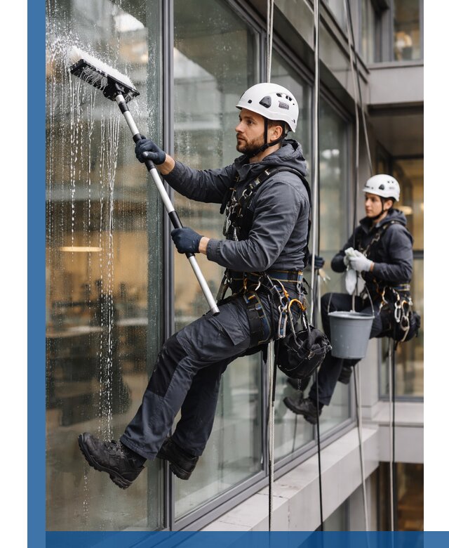 Профессиональная мойка витражей промышленными альпинистами в Сестрорецке