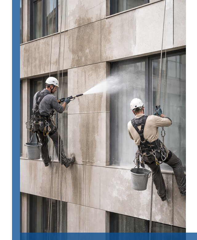 Послестроительная мойка фасада промышленным альпинизмом в Сестрорецке