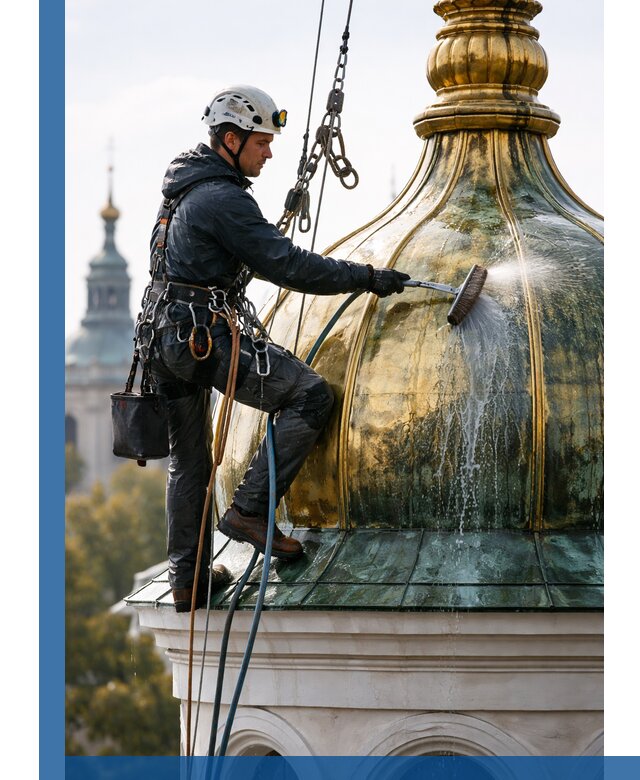 Профессиональная мойка куполов и шпилей высотными альпинистами в Сестрорецке