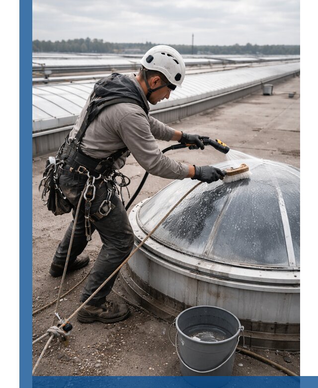 Мойка зенитных фонарей на кровле для промышленных объектов в Сестрорецке