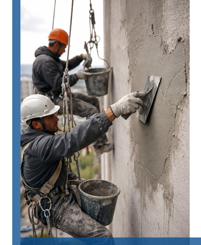 Штукатурка фасада на высоте в Сестрорецке профессиональные работы