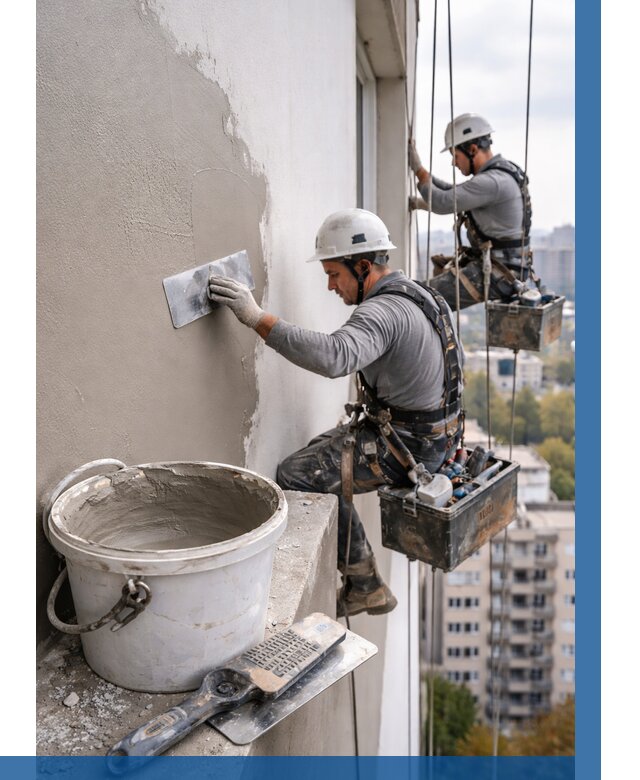 Шпаклевка фасада на высоте в Сестрорецке от 717 р. | ВЫСОТНИК-Сст