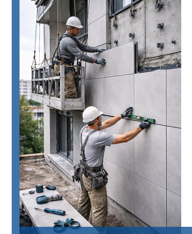 Монтаж керамогранита на фасад в Сестрорецке под ключ с гарантией качества