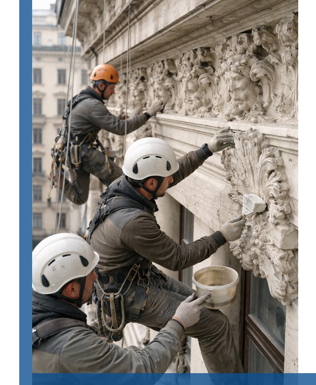 Реставрация фасадной лепнины с высотными работами в Сестрорецке