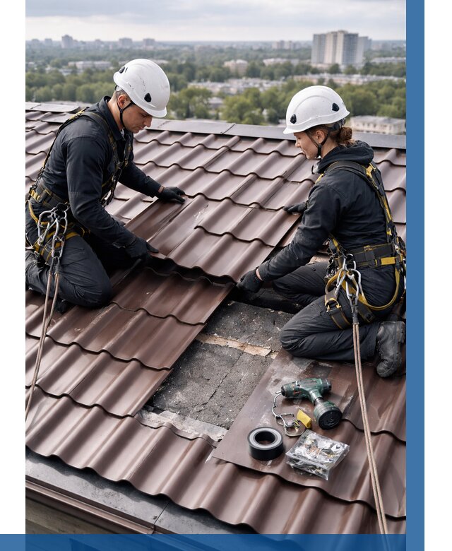 Ремонт металлочерепицы на крыше в Сестрорецке от 922 р. | ВЫСОТНИК-Сст