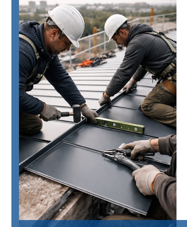 Монтаж фальцевой кровли в Сестрорецке для промышленных зданий