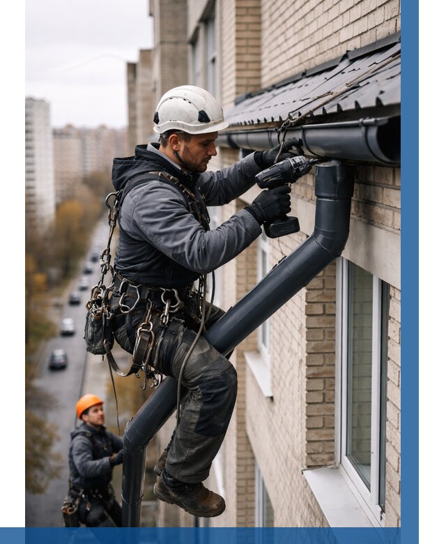 Монтаж водосточной системы на здании в Сестрорецке от 5125 р. | ВЫСОТНИК-Сст