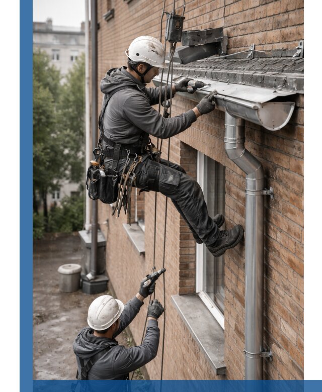 Монтаж водосточной системы на здании в Сестрорецке под ключ