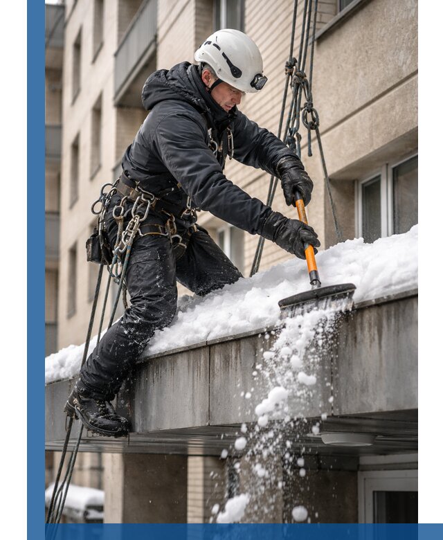 Очистка козырьков от снега в Сестрорецке круглогодично безопасно