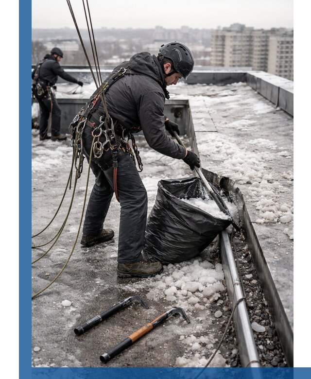 Аварийная очистка кровли в Сестрорецке от промальпинистов