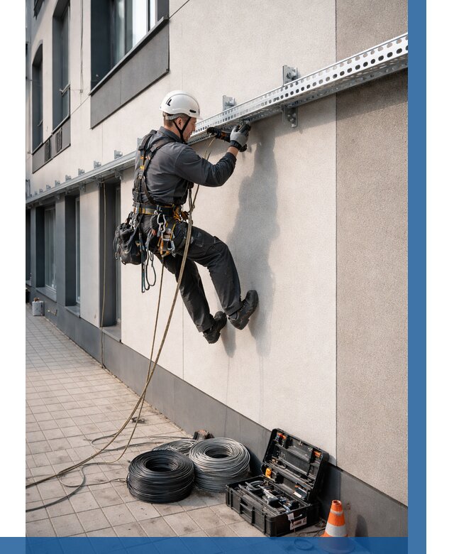 Монтаж кабельных лотков на фасаде в Сестрорецке от 1230 р. | ВЫСОТНИК-Сст