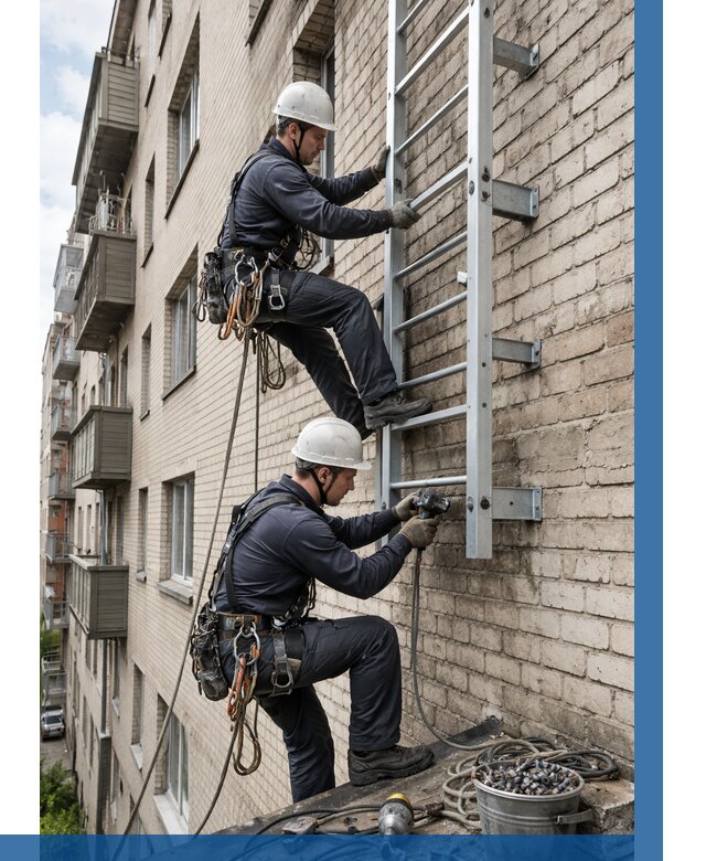 Монтаж пожарной лестницы в Сестрорецке от 25623 р заказать у ВЫСОТНИК-Сст