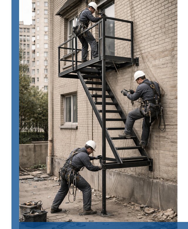 Монтаж пожарной лестницы в Сестрорецке, установка и крепление