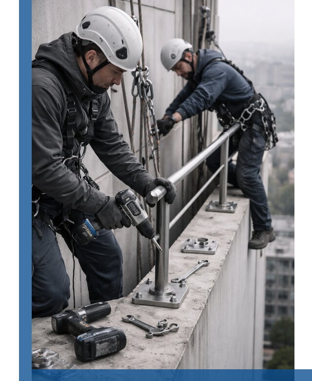 Монтаж перил на высоте в Сестрорецке для жилых и промобъектов