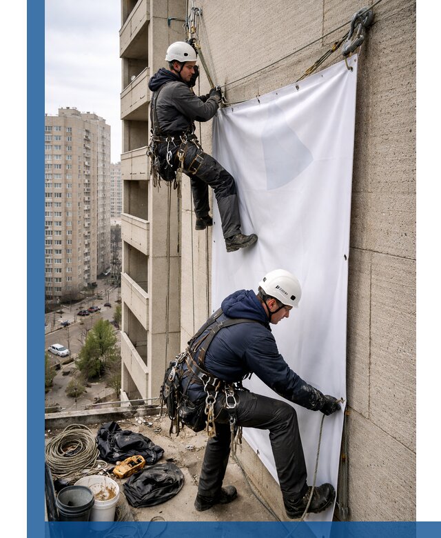 Профессиональный монтаж баннеров на фасаде в Сестрорецке