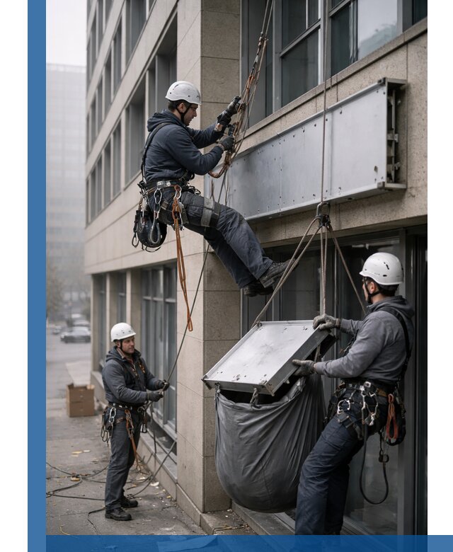 Демонтаж рекламной вывески с высотными работами в Сестрорецке