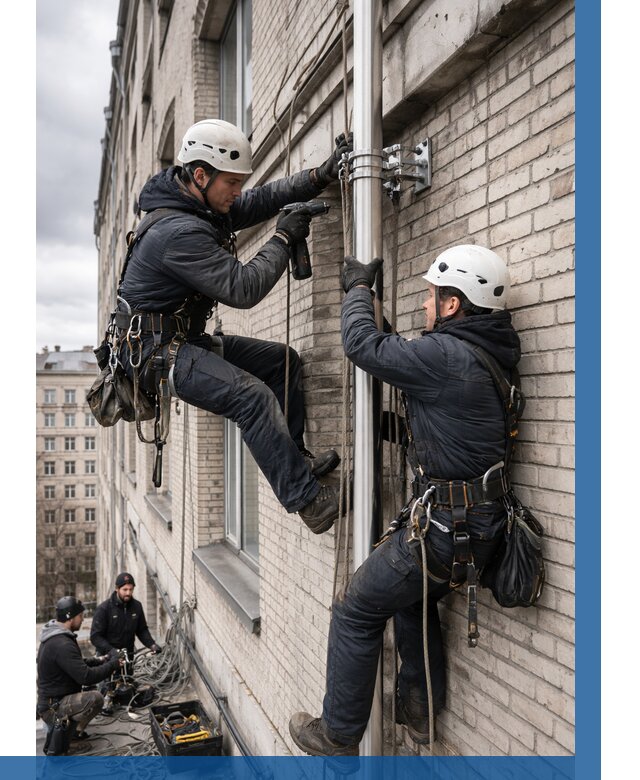 Монтаж флагштока на здании в Сестрорецке от 6662 р. | ВЫСОТНИК-Сст