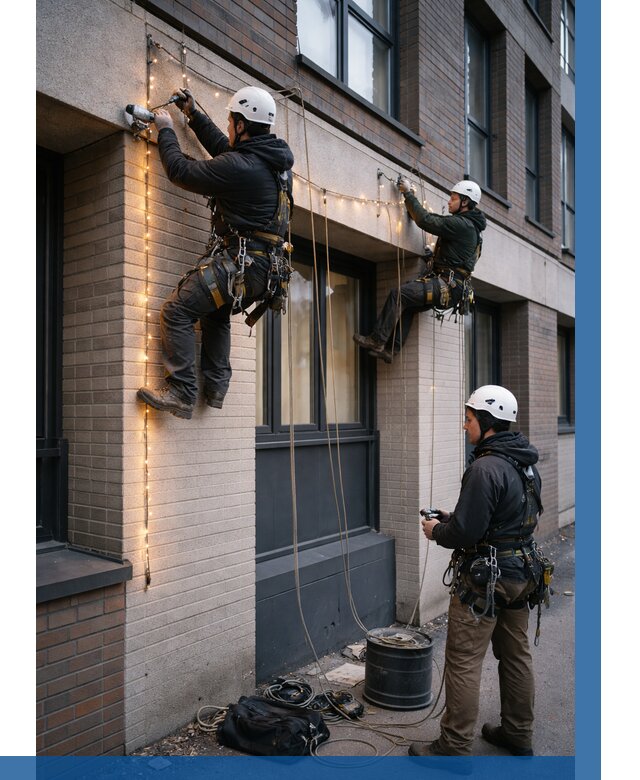 Монтаж гирлянд на фасаде в Сестрорецке от 3587 р. | ВЫСОТНИК-Сст