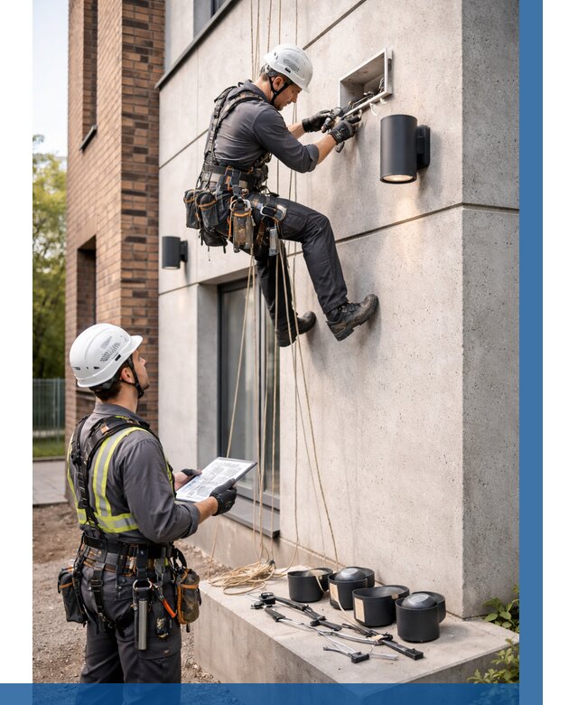 Монтаж фасадного освещения в Сестрорецке от 2562 р. | ВЫСОТНИК-Сст