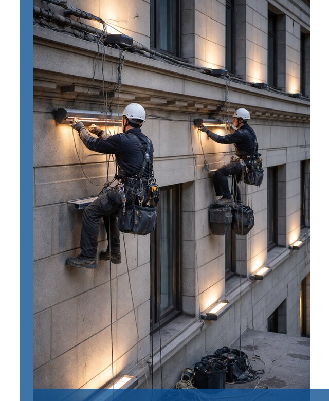 Монтаж архитектурной подсветки фасадов зданий в Сестрорецке