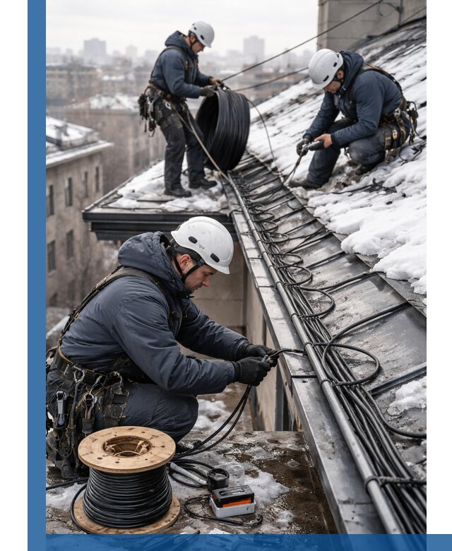 Монтаж греющего кабеля на кровле в Сестрорецке под ключ