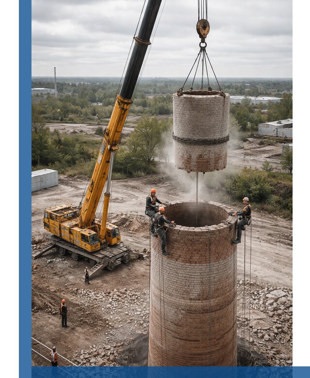 Демонтаж дымовой трубы в Сестрорецке с гарантиями безопасности