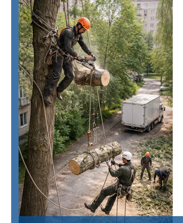 Спил деревьев альпинистами в Сестрорецке, безопасно и без повреждений