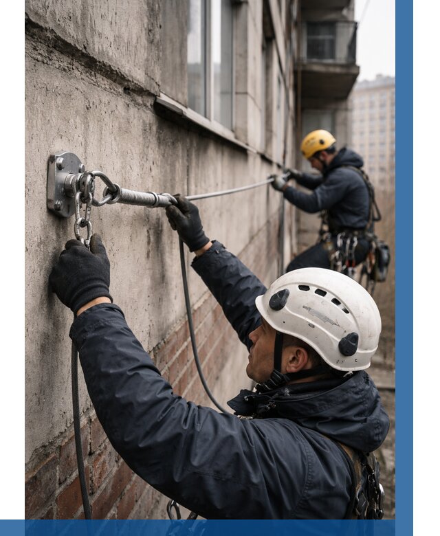 Монтаж анкерных линий в Сестрорецке от 3075 р. | ВЫСОТНИК-Сст